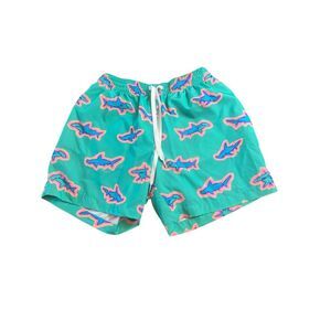 Chubbies Swim Shorts Lined Shark Print Green Men M 5.5 Inseam Preppy